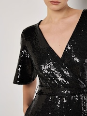 Apricot Black Flat Sequin Angel Sleeves Jumpsuit - Image 4 of 5