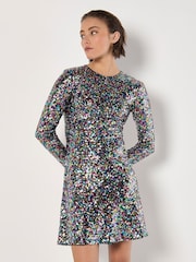 Apricot Black Fit & Flare Rainbow Sequin Dress - Image 2 of 4