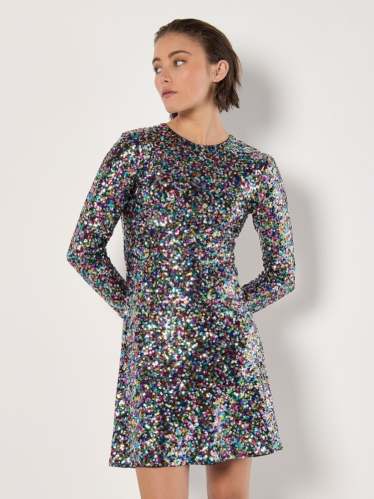 Apricot Black Fit & Flare Rainbow Sequin Dress - Image 2 of 4