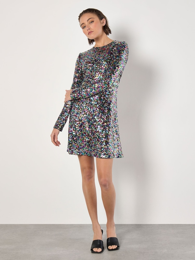 Rainbow Sequin Dress Long Sleeve Buy Apricot Black Fit Flare