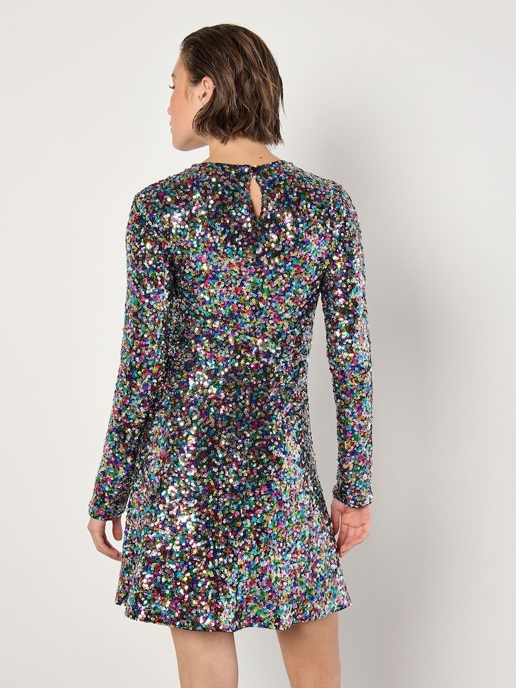 Apricot Black Fit & Flare Rainbow Sequin Dress - Image 4 of 4 Apricot Black Fit & Flare Rainbow Sequin Dress - Image 4 of 4