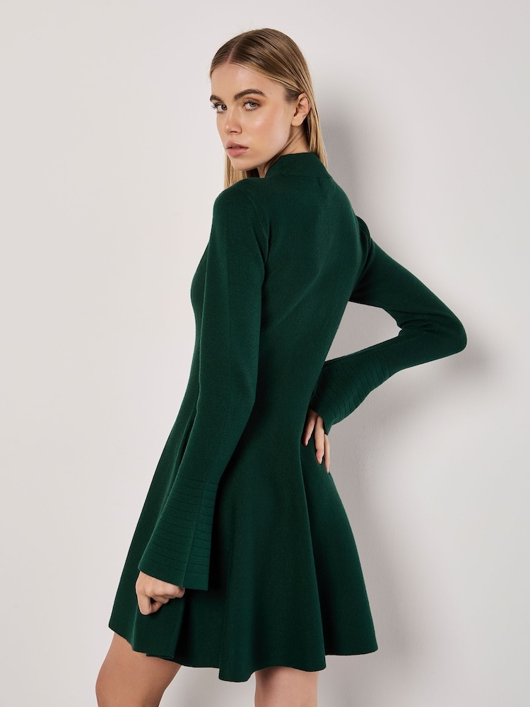 Apricot Green Bell Sleeves Knitted Skater Dress - Image 4 of 4 Apricot Green Bell Sleeves Knitted Skater Dress - Image 4 of 4