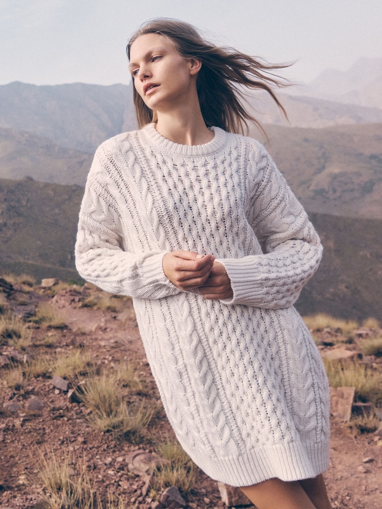 Apricot Cream Oversized Cable Knit Jumper Dress - Image 1 of 6