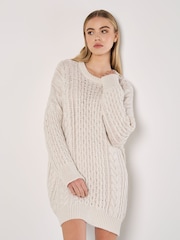 Apricot Cream Oversized Cable Knit Jumper Dress - Image 2 of 6