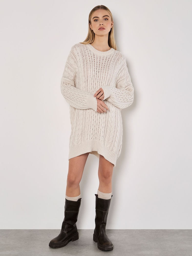 Apricot Cream Oversized Cable Knit Jumper Dress - Image 6 of 6