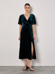 Apricot Green Wrap Angel Sleeve Split Maxi Dress - Image 1 of 5