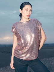 Apricot Brown Flat Sequin Cocoon Top - Image 1 of 6