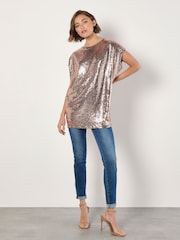 Apricot Brown Flat Sequin Cocoon Top - Image 3 of 6