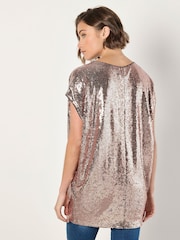 Apricot Brown Flat Sequin Cocoon Top - Image 5 of 6