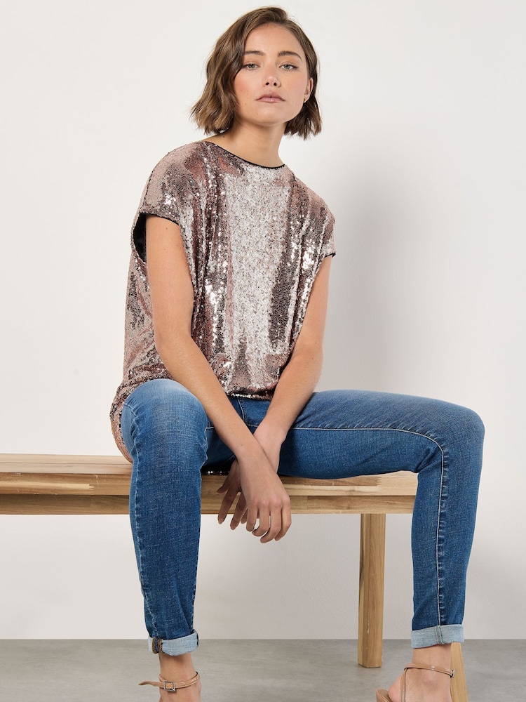 Apricot Brown Flat Sequin Cocoon Top - Image 6 of 6
