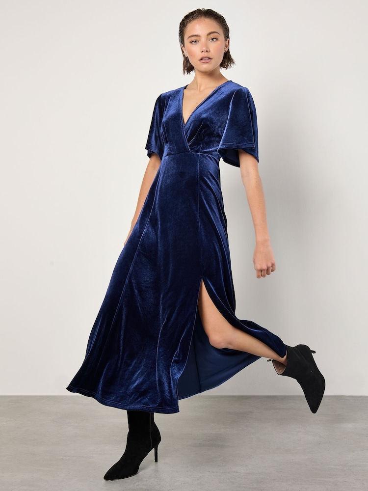 Apricot Blue Wrap Angel Sleeve Split Maxi Dress - Image 2 of 4