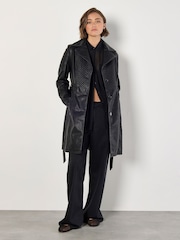 Apricot Black Biker Pleather Trench Coat - Image 1 of 5