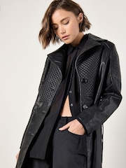 Apricot Black Biker Pleather Trench Coat - Image 2 of 5