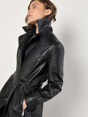 Apricot Black Biker Pleather Trench Coat - Image 4 of 5