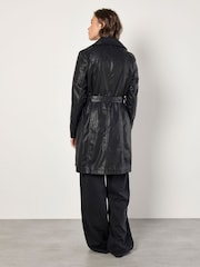 Apricot Black Biker Pleather Trench Coat - Image 5 of 5