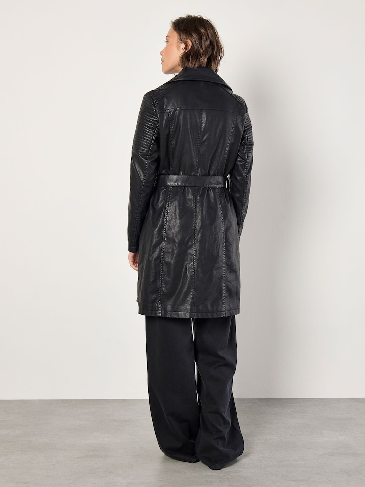 Apricot Black Biker Pleather Trench Coat - Image 5 of 5