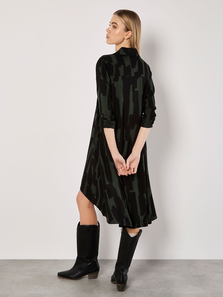 Apricot Green Painted Lines High Low Shirt Dress - Image 4 of 4