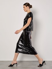 Apricot Black Flat Sequin Cropped T-Shirt - Image 2 of 4