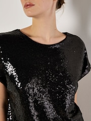 Apricot Black Flat Sequin Cropped T-Shirt - Image 3 of 4