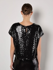 Apricot Black Flat Sequin Cropped T-Shirt - Image 4 of 4