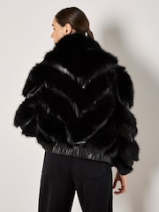 Apricot Black Chevron Faux Fur Pleather Jacket - Image 5 of 6