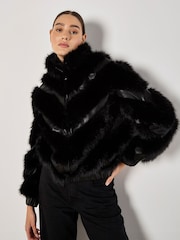 Apricot Black Chevron Faux Fur Pleather Jacket - Image 6 of 6