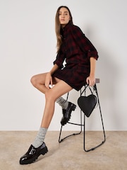 Apricot Red Distressed Check Pocket 100% Cotton Shirt Dress - Image 1 of 5