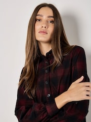 Apricot Red Distressed Check Pocket 100% Cotton Shirt Dress - Image 3 of 5