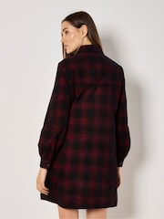 Apricot Red Distressed Check Pocket 100% Cotton Shirt Dress - Image 4 of 5