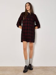 Apricot Red Distressed Check Pocket 100% Cotton Shirt Dress - Image 5 of 5