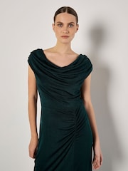 Apricot Green Shiny Ruched Cowl Neck Dress - Image 2 of 3