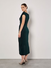 Apricot Green Shiny Ruched Cowl Neck Dress - Image 3 of 3