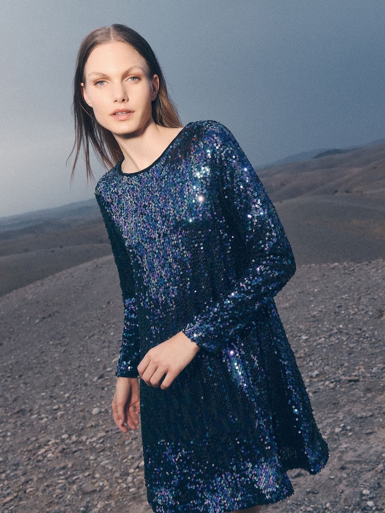 Apricot Black Rainbow Sequins Swing Dress - Image 1 of 5 Apricot Black Rainbow Sequins Swing Dress - Image 1 of 5