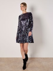 Apricot Black Rainbow Sequins Swing Dress - Image 2 of 5
