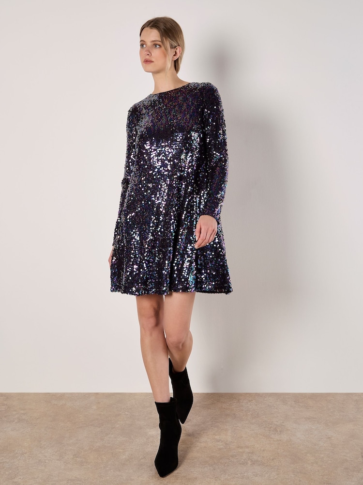 Apricot Black Rainbow Sequins Swing Dress - Image 2 of 5