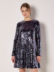 Apricot Black Rainbow Sequins Swing Dress - Image 3 of 5