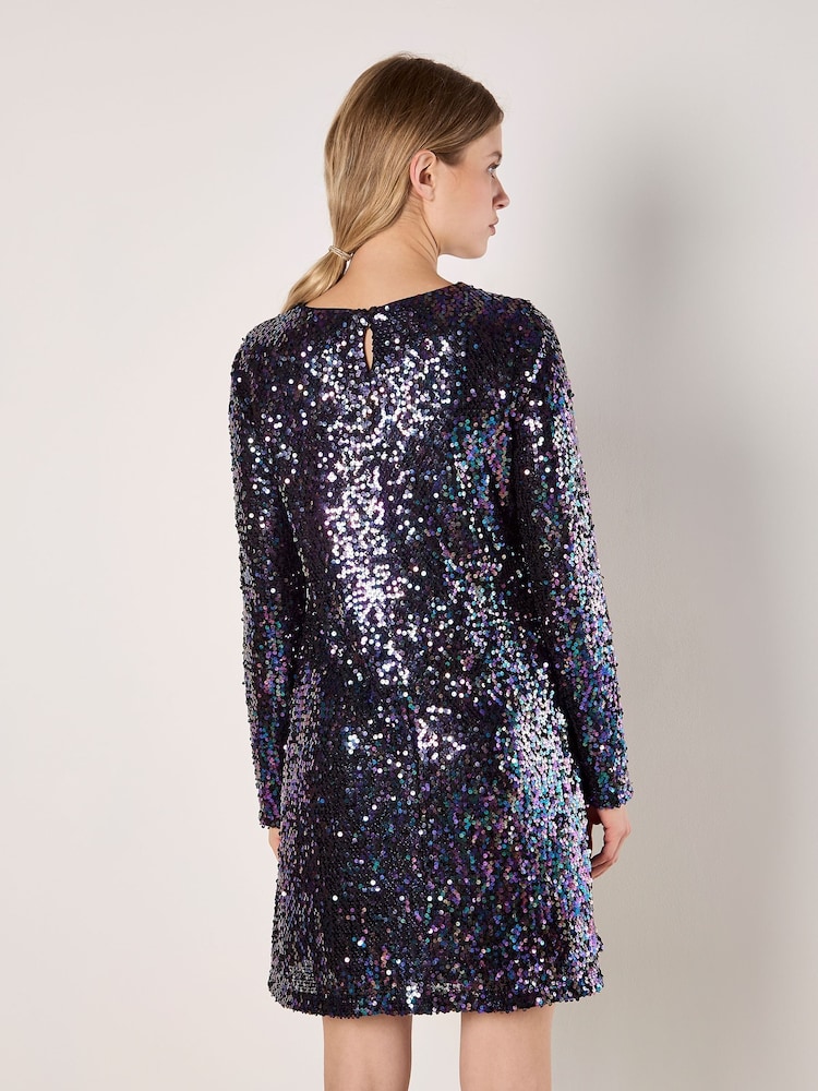Apricot Black Rainbow Sequins Swing Dress - Image 5 of 5