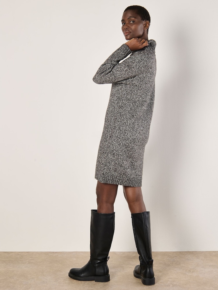 Apricot Grey Chunky Roll Neck Marl Knit Dress - Image 2 of 5 Apricot Grey Chunky Roll Neck Marl Knit Dress - Image 2 of 5