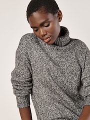 Apricot Grey Chunky Roll Neck Marl Knit Dress - Image 5 of 5