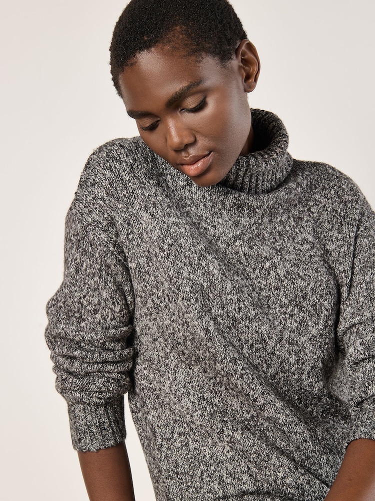 Apricot Grey Chunky Roll Neck Marl Knit Dress - Image 5 of 5 Apricot Grey Chunky Roll Neck Marl Knit Dress - Image 5 of 5