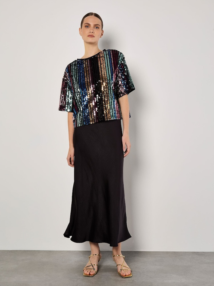 Apricot Black Sequin Stripe T-Shirt - Image 1 of 4