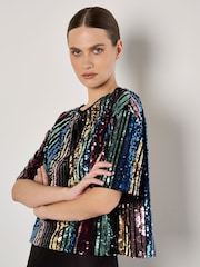 Apricot Black Sequin Stripe T-Shirt - Image 2 of 4