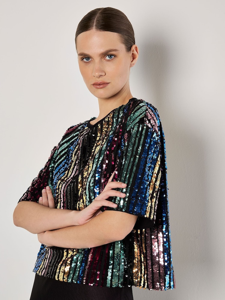 Apricot Black Sequin Stripe T-Shirt - Image 2 of 4 Apricot Black Sequin Stripe T-Shirt - Image 2 of 4