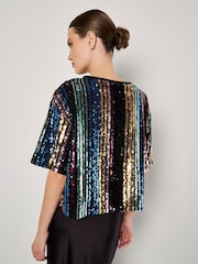 Apricot Black Sequin Stripe T-Shirt - Image 3 of 4