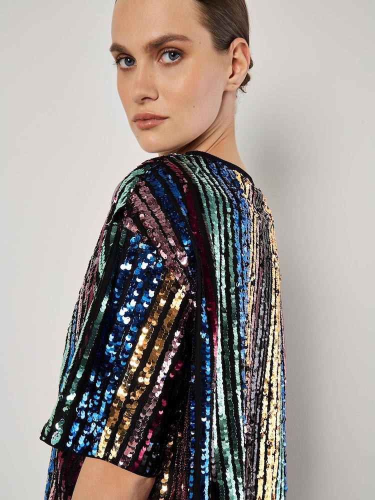 Apricot Black Sequin Stripe T-Shirt - Image 4 of 4
