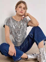 T-shirt Raccourci Apricot plat à sequins - Image 1 sur 1