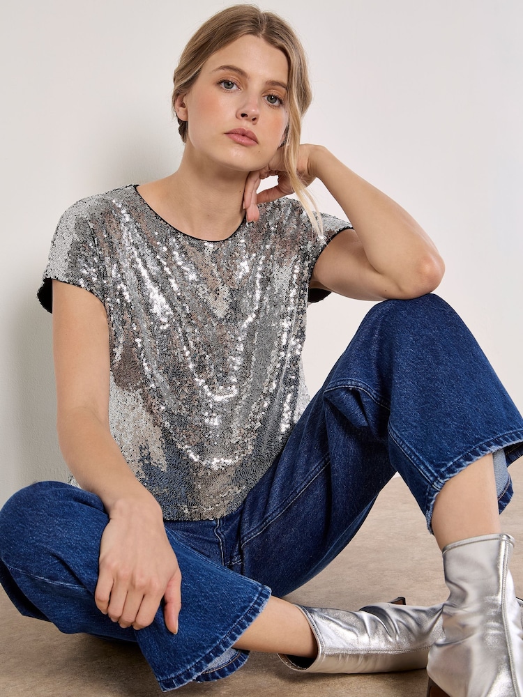 T-shirt Raccourci Apricot plat à sequins - Image 1 sur 1