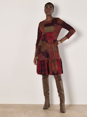 Apricot Red Folk Patchwork Tiered Dress - Image 1 of 4
