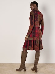 Apricot Red Folk Patchwork Tiered Dress - Image 2 of 4