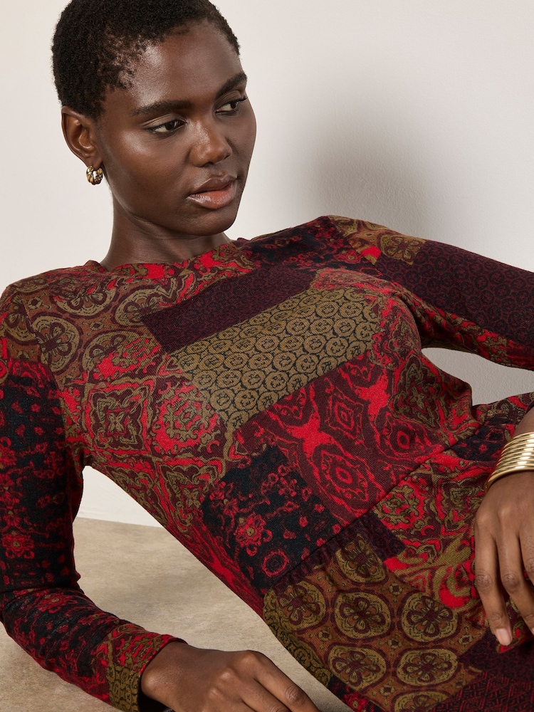 Apricot Red Folk Patchwork Tiered Dress - Image 4 of 4 Apricot Red Folk Patchwork Tiered Dress - Image 4 of 4